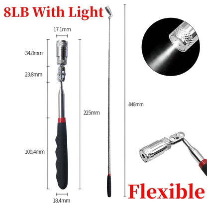 Telescopic Magnetic Pen with LED Light Extendable Pickup Rod Mini Portable Magnet Tool for Screws Nuts Bolts Metal Parts