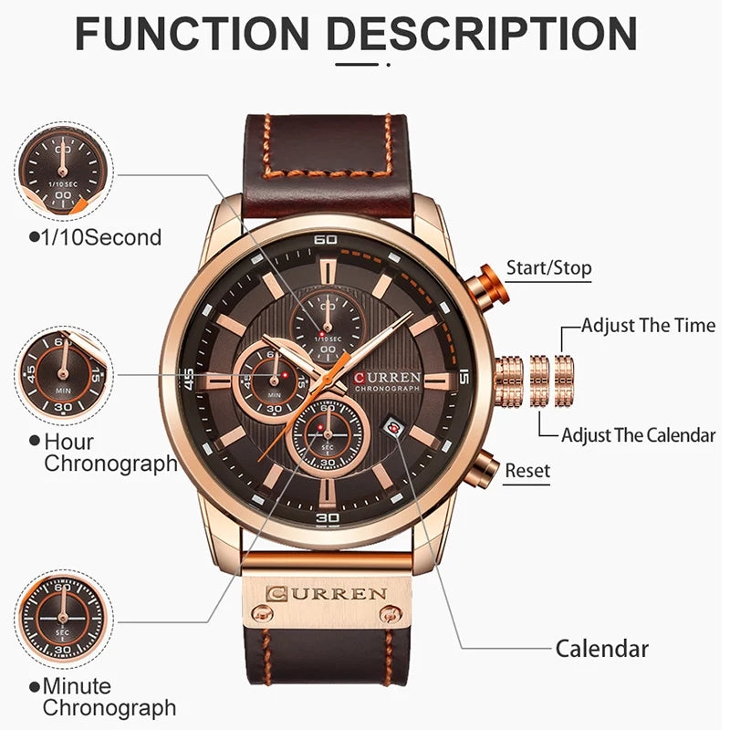 Curren 8291 Chronograph Watch - Brown_1