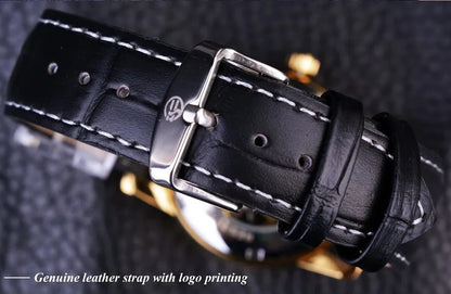 Forsining Hollow Engraving Skeleton Casual Designer Brand Automatic Watches - Black Silver_5