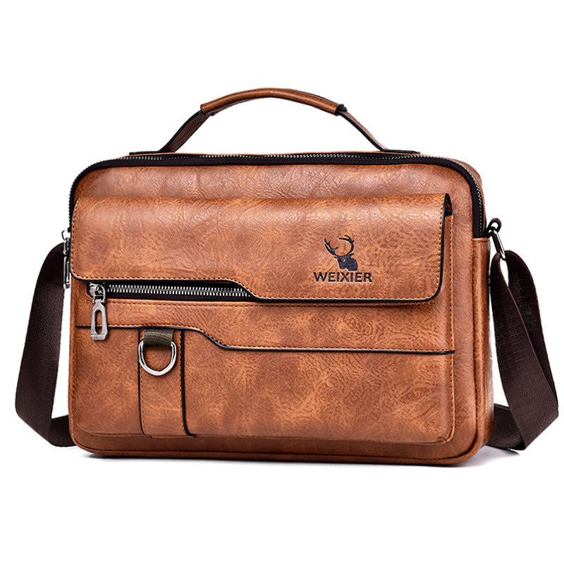 Popular Men's Messenger Bag One Shoulder Retro Business Backpack PU Leather Flaps Crossbody Bags Business Flap Male Solid Travel Bag