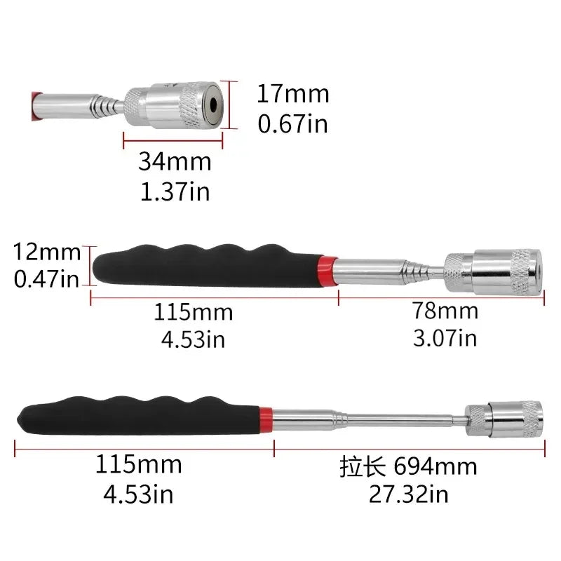 Telescopic Magnetic Pen with LED Light Extendable Pickup Rod Mini Portable Magnet Tool for Screws Nuts Bolts Metal Parts