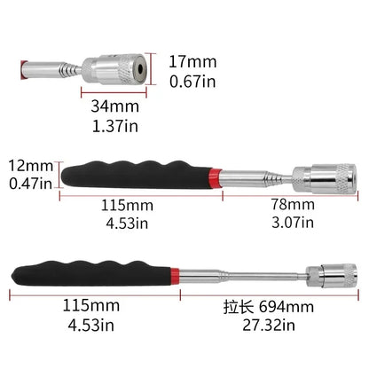Telescopic Magnetic Pen with LED Light Extendable Pickup Rod Mini Portable Magnet Tool for Screws Nuts Bolts Metal Parts