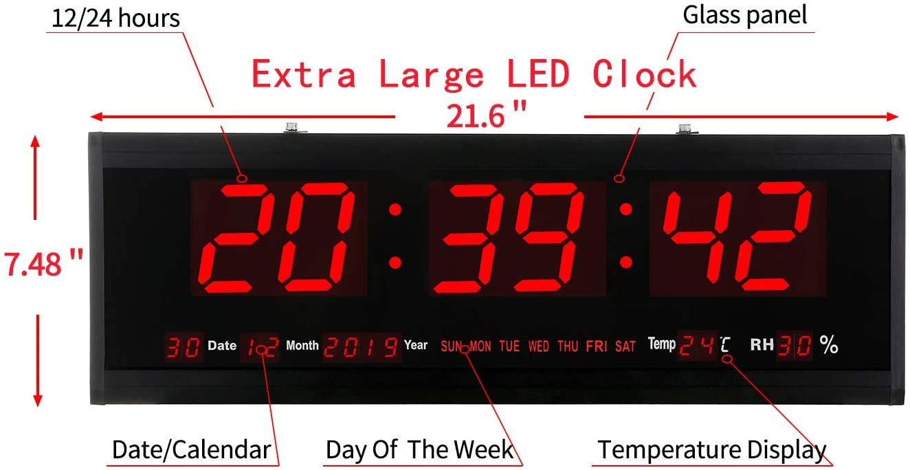 Large Digital LED Wall Clock with Date And Temperature Display