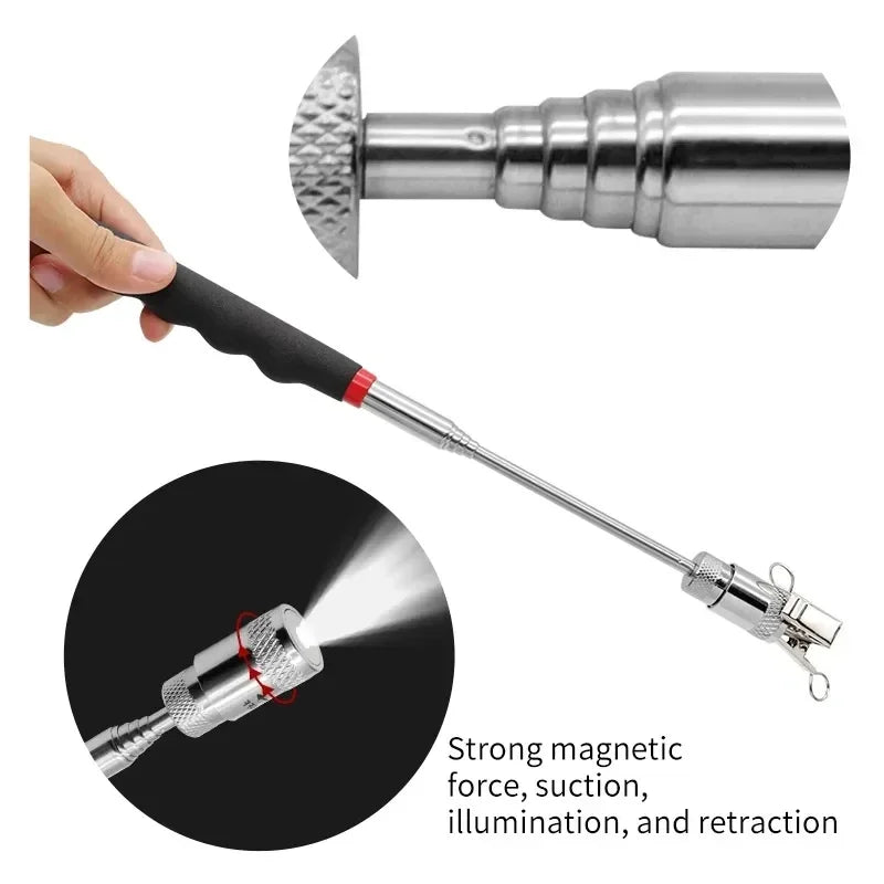 Telescopic Magnetic Pen with LED Light Extendable Pickup Rod Mini Portable Magnet Tool for Screws Nuts Bolts Metal Parts