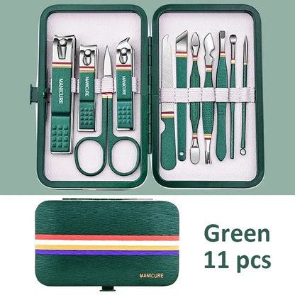 6-9 Pcs Manicure Set With Leather Case Professional Foot And Face Care Tool Kits Stainless Steel Nail Clipper Sets Gift