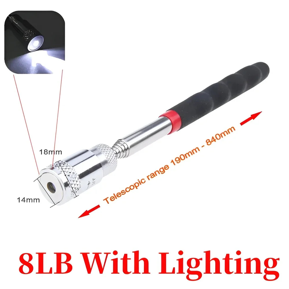 Telescopic Magnetic Pen with LED Light Extendable Pickup Rod Mini Portable Magnet Tool for Screws Nuts Bolts Metal Parts