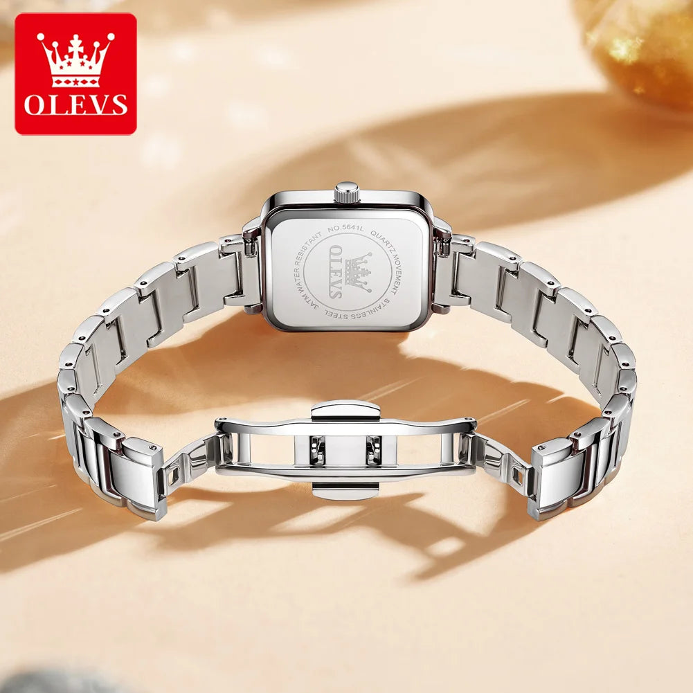 OLEVS hot brand women watch rectangular dial roman scale date female wristwatch silver waterproof classic quartz lady's watches