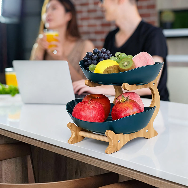 2-Tier Bamboo Fruit Stand for Kitchen