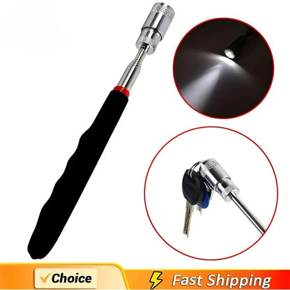 Telescopic Magnetic Pen with LED Light Extendable Pickup Rod Mini Portable Magnet Tool for Screws Nuts Bolts Metal Parts
