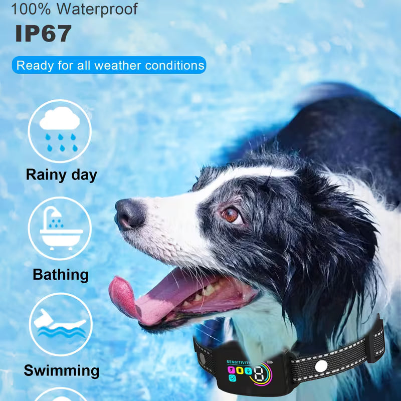 Smart Automatic Anti Barking Dog Collar Rechargeable Bark Stopper Stop Barking HD Digital Display IP67 Waterproof Collar For Dogs Pet Products