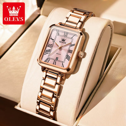 OLEVS hot brand women watch rectangular dial roman scale date female wristwatch silver waterproof classic quartz lady's watches