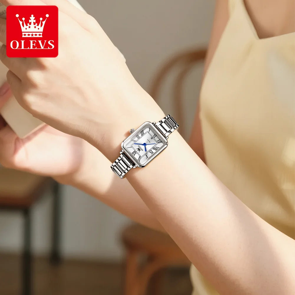 OLEVS hot brand women watch rectangular dial roman scale date female wristwatch silver waterproof classic quartz lady's watches